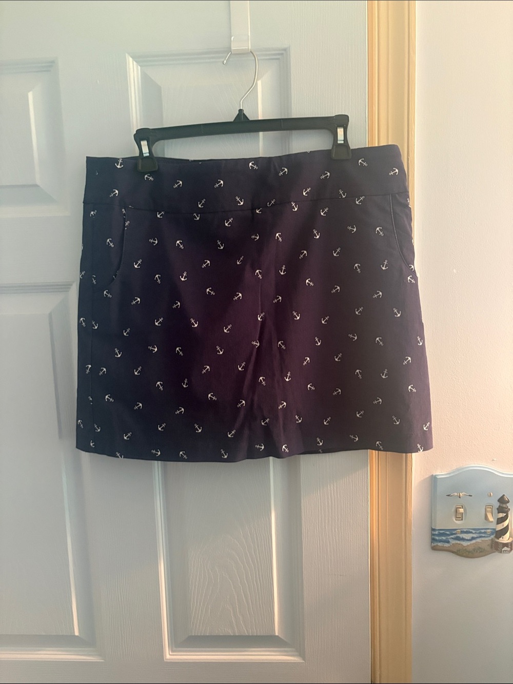 Zac & Rachel Navy Mini Skirt with White Anchor Print.